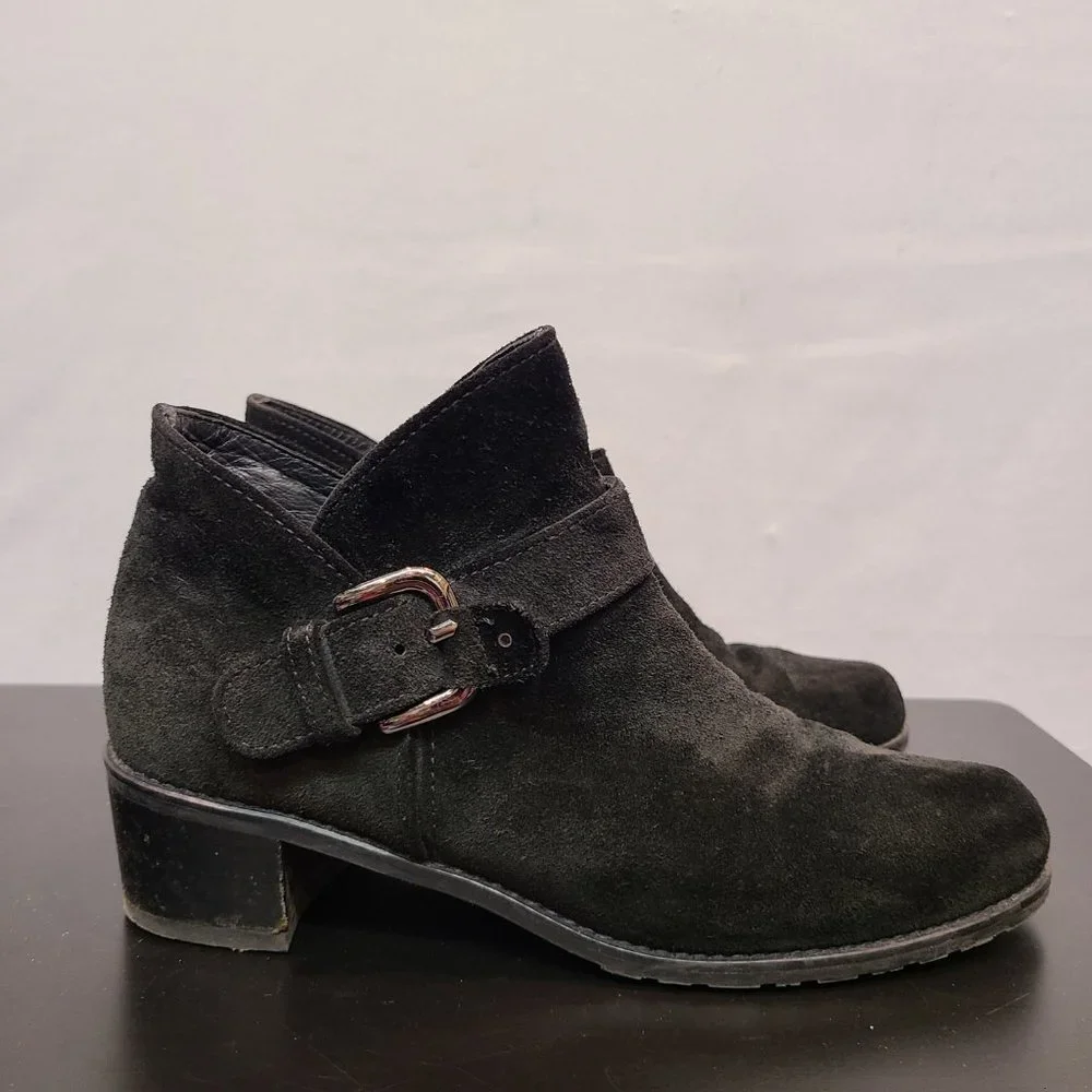 Stuart Weitzman Boots Black Leather Womens 8.5 Ankle Bootie Suede - Picture 9 of 9